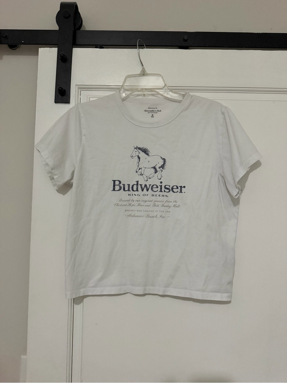 Abercrombie & Fitch White Graphic Crewneck Tee Budweiser